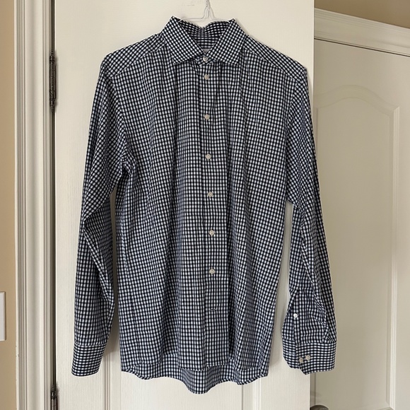 Eton Men's Dress Shirt, Size 43 or 17 slim, Black and White Check - Picture 3 of 12
